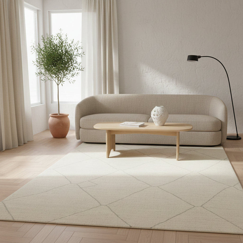 Tapis Berbère Beni Ouarain – Losanges minimalistes gris – Fond Crème – 160x230 cm