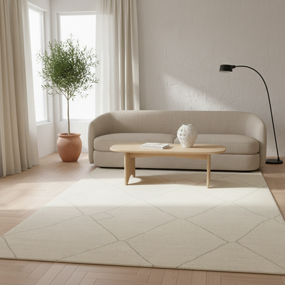 Tapis Berbère Beni Ouarain – Losanges minimalistes gris – Fond Crème – 160x230 cm