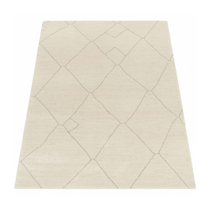 Tapis Berbère Beni Ouarain – Losanges minimalistes gris – Fond Crème – 160x230 cm