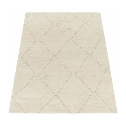 Tapis Berbère Beni Ouarain – Losanges minimalistes gris – Fond Crème – 160x230 cm