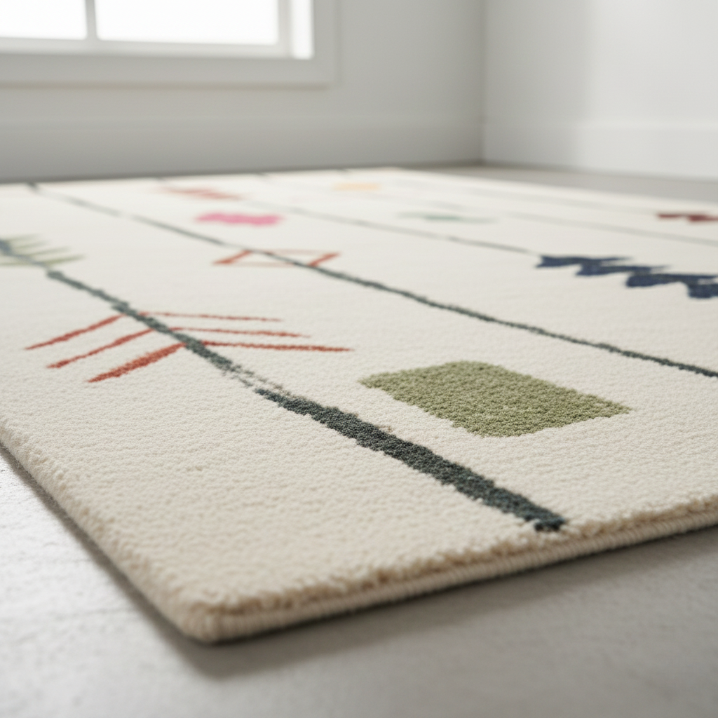 Tapis Kilim Berbère Moderne – Motifs linéaires colorés – Fond Crème – 160×230 cm