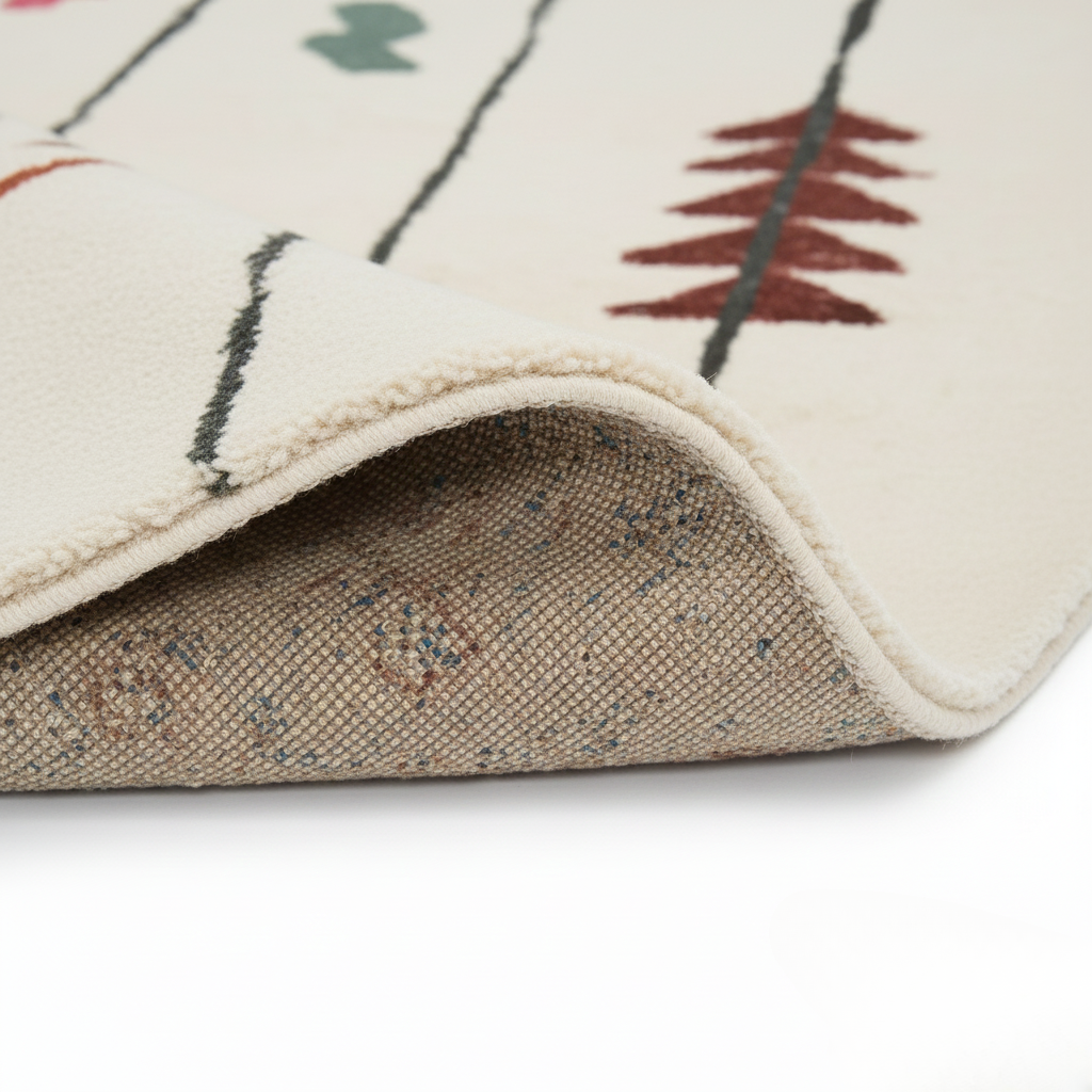 Tapis Kilim Berbère Moderne – Motifs linéaires colorés – Fond Crème – 160×230 cm