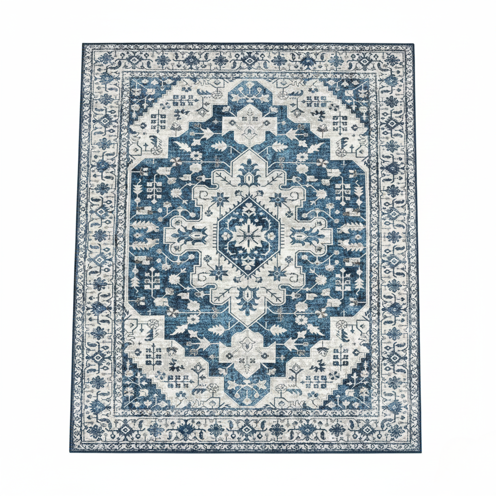 Tapis Persan Classique – Motifs orientaux bleu & ivoire – 160×240 cm