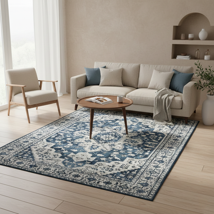 Tapis Persan Classique – Motifs orientaux bleu & ivoire – 160×240 cm