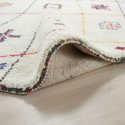 Tapis Berbère Azilal – Motifs colorés authentiques – Fond Écru – 160×230 cm