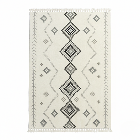 Tapis Berbère Beni Ouarain – Losanges gris & Fond crème – 160x230 cm