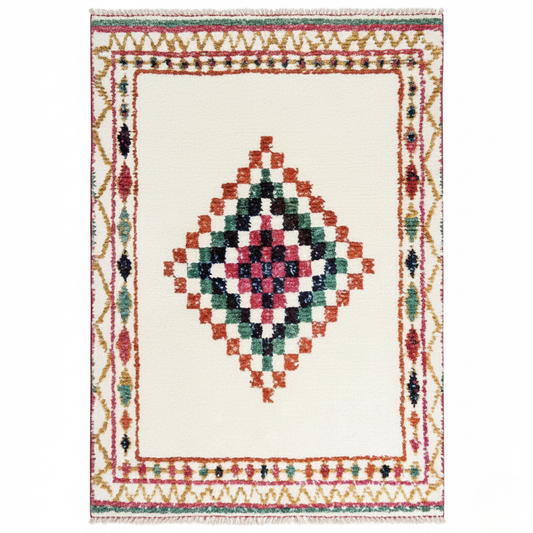 Tapis Berbère Kilim - Losange central multicolore - Fond Crème - 160x230cm